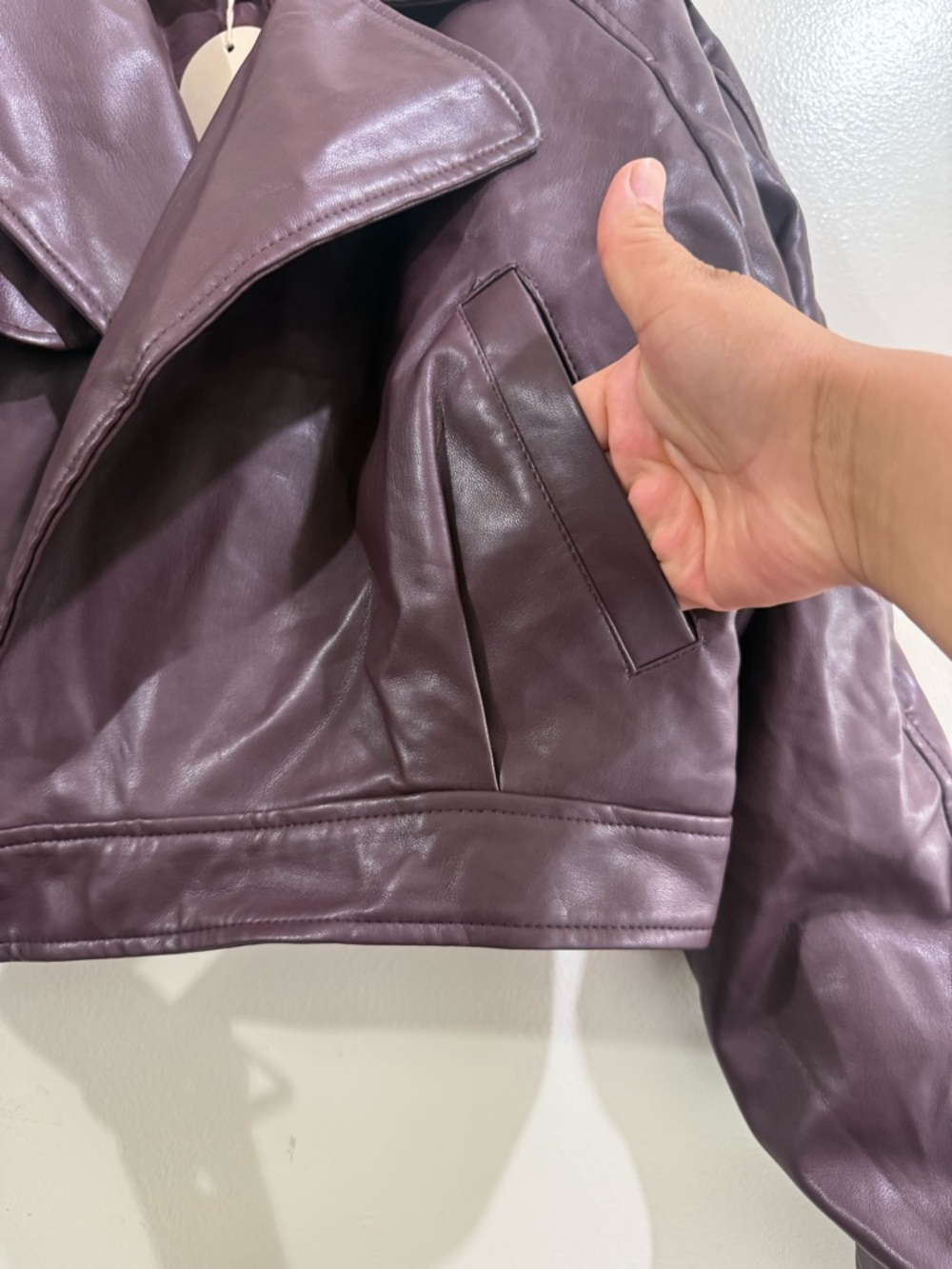 Meshki Plum Cropped Leather Moto Jacket - Picture 4 of 6